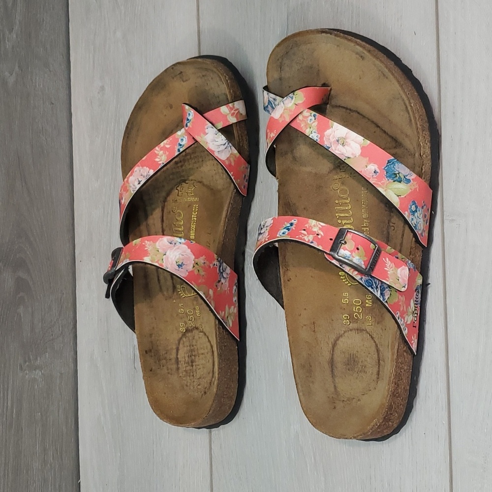 Sold Birkenstock Papillio Loop Toe Floral Leather Sandals Flats shoes sz 39/8 - Picture 3 of 11
